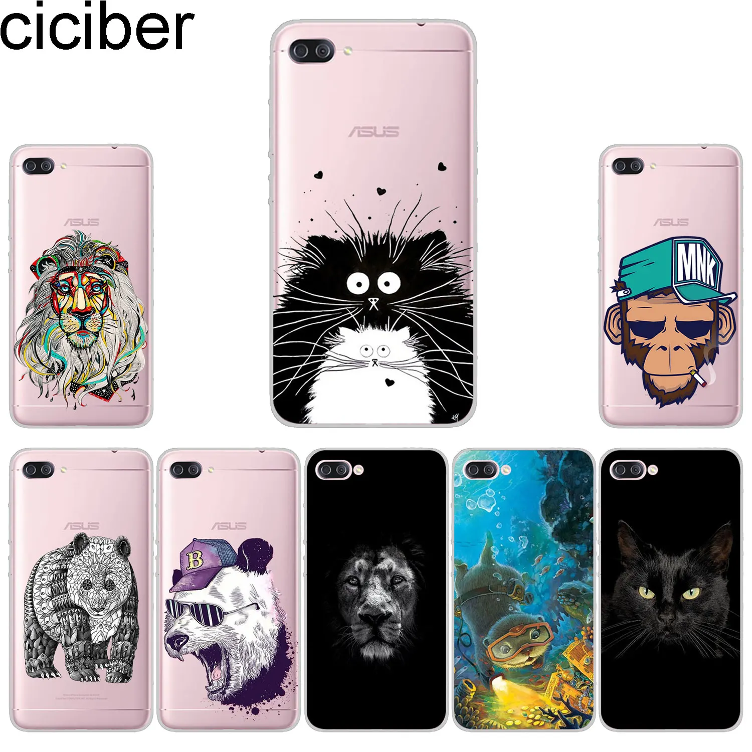

ciciber Phone Cases For ASUS Zenfone 4 Max Plus Pro Live 3 GO Case Soft Cover ZC520KL ZB501KL ZC554KL ZB500KL Cat Panda lion