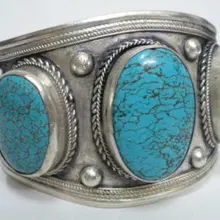 Тибетский серебряный камень и бирюза браслет манжета