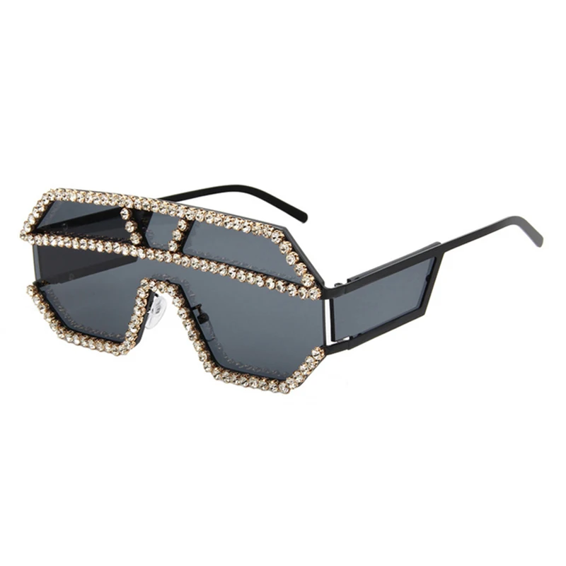 KEHU Роскошные негабаритные Квадратные Солнцезащитные очки женские брендовые блестящие очки со стразами оправа солнцезащитные очки для путешествий на открытом воздухе UV400 GogglesKE74 - Цвет линз: C2 Black
