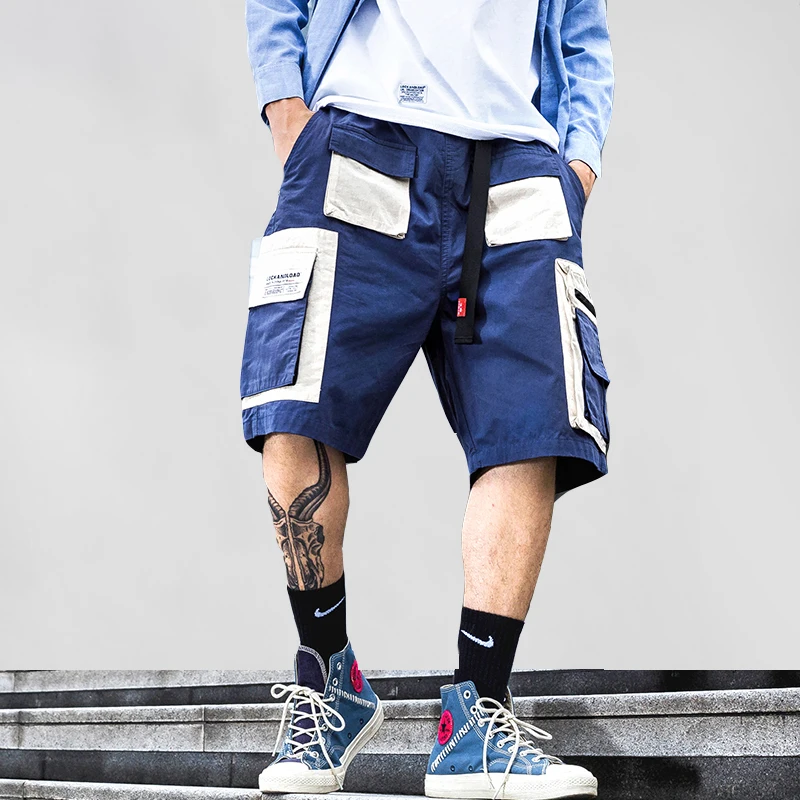 Мужские шорты Карго Цветные Лоскутные Летние повседневные по колено уличная хип хоп шорты мужские карманы короткие Jogger