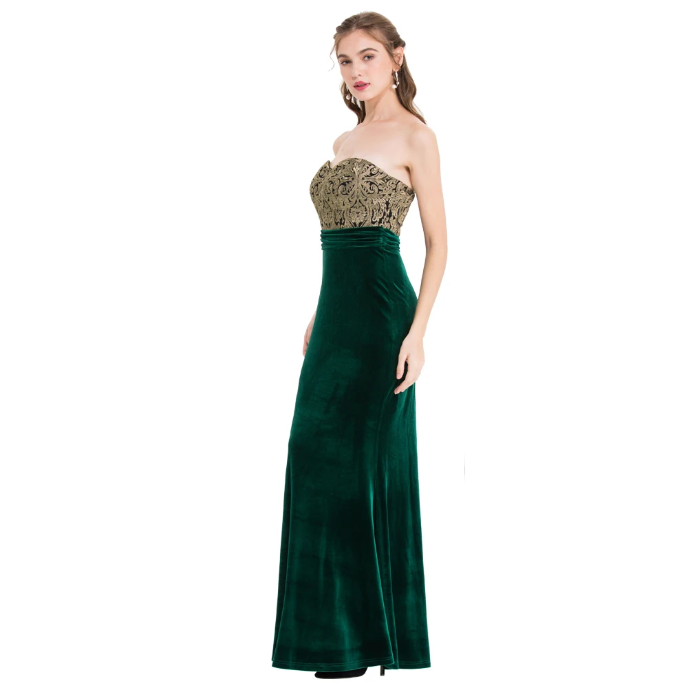 Angel-Fashion женское велюровое Плиссированное вечернее платье без бретелек с вышивкой темно-зеленое торжественное Вечернее Платье 431