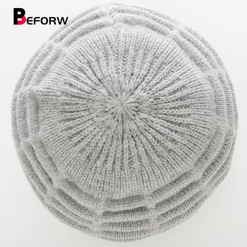 BEFORW New Knitted Warm Winter Wool Hats For Women Classic French Plus Velvet Beret Jacquard Casual Caps