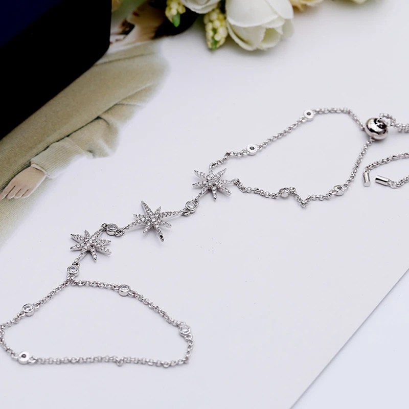 Модный браслет из циркония с кристаллами и звездами для женщин, регулируемый браслет панье для пальцев