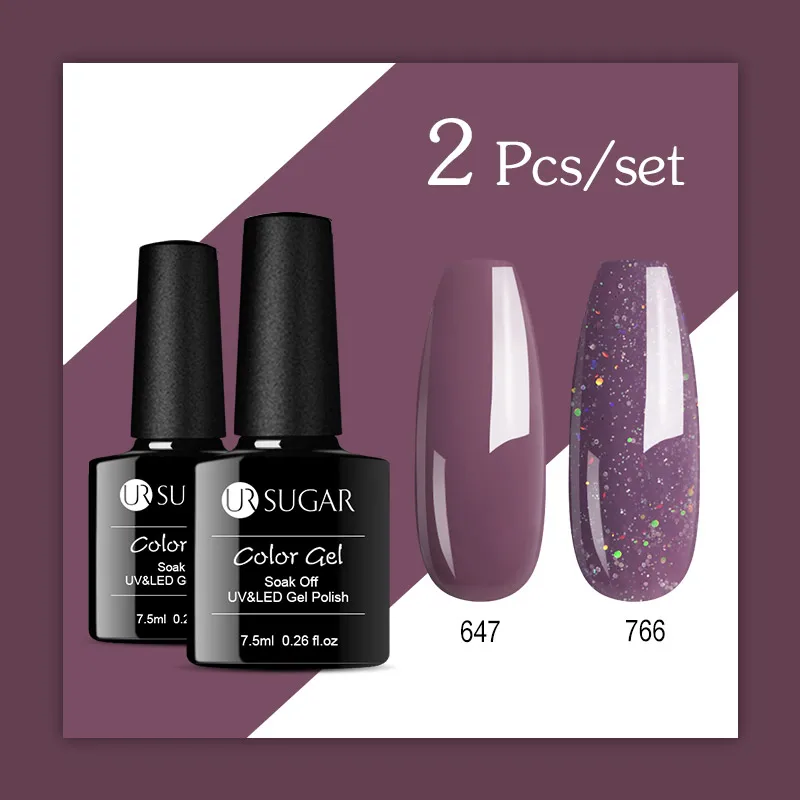 Set 2 Ur Sugar 2 шт./компл. голографический Блестящий Гель-лак для ногтей на Цвет Led гель Лаки! полупостоянная Soak Off Гель лак для ногтей с блестками - Цвет: Set 2