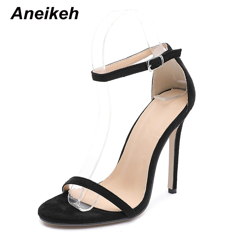

Aneikeh Flock Women Heeled Sandals 11CM Women Sandal Shoes Dress Faux Suede Leather High Heels Woman High Heel Shoes Thin OL Heels Office & Career sandalias mujer 2019 Black apricot 41 42 43