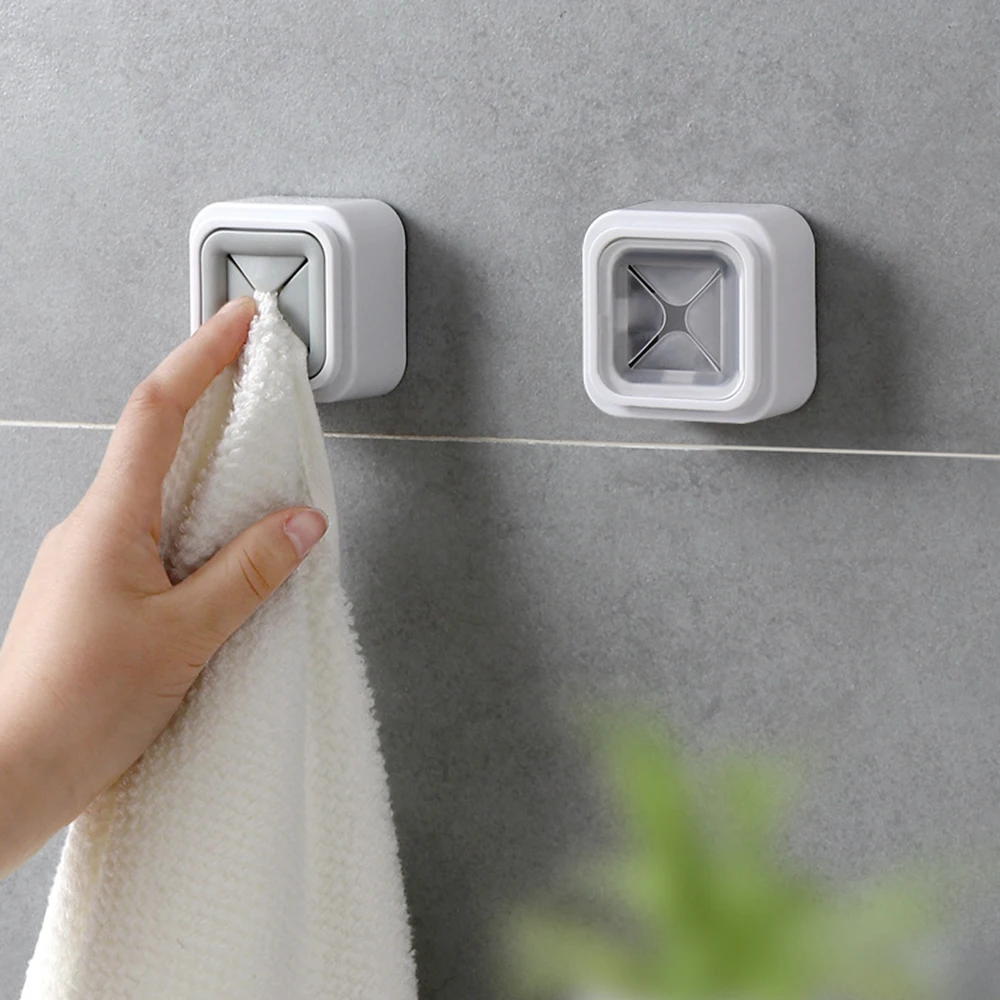 Timesuper Self Adhesive Towel Holder Bathroom Kitchen Wall Hooks Hangers Rack Towel Bath Hooks Clip for Dishcloth Washcloth,gray 