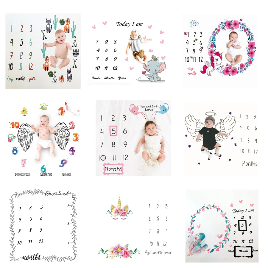 Blankets Calendar Backdrop-Cloth Play-Mats Photo-Accessories Baby Milestone Nordic Cartoon-Pattern
