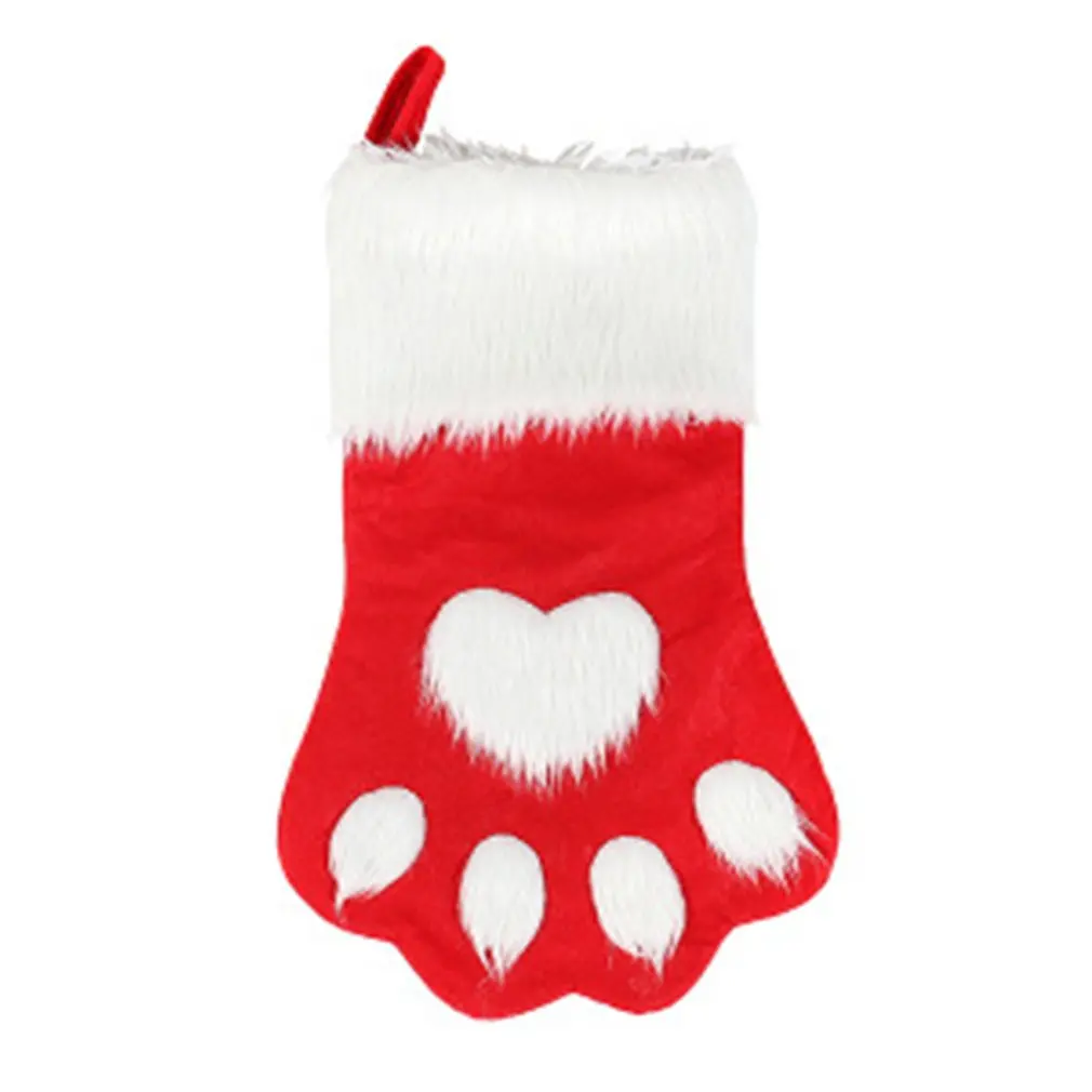 

Christmas Sock Christmas Tree Decorations Christmas Red Gray Long Hair Dog Claw Socks Gift Bag Holiday Atmosphere Fashion