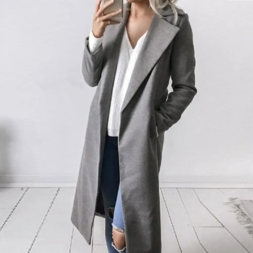 Najtaniej Zima kobiety płaszcz 2019 Casual Lapel kołnierz otwórz Stitch wełniana kobiet płaszcz moda ciepłe kieszeń stałe Plus rozmiar długi znosić