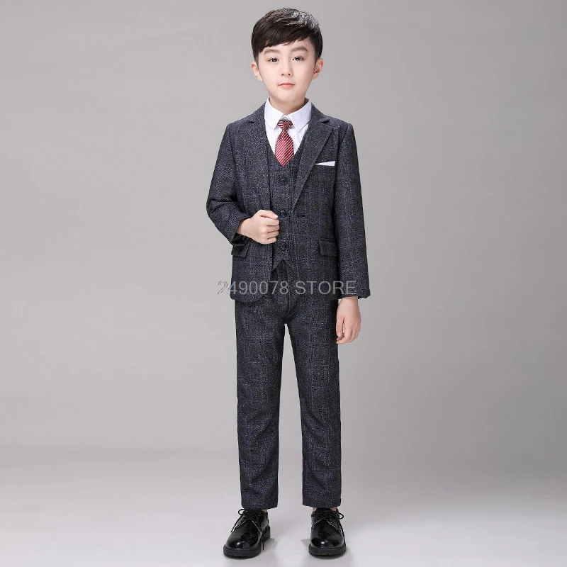 Flower Boys Wedding Suit Children Formal Jacket Vest pants Tie 4Pcs Clothing Set Kids Performance Blazer Tuxedo Dress Costume