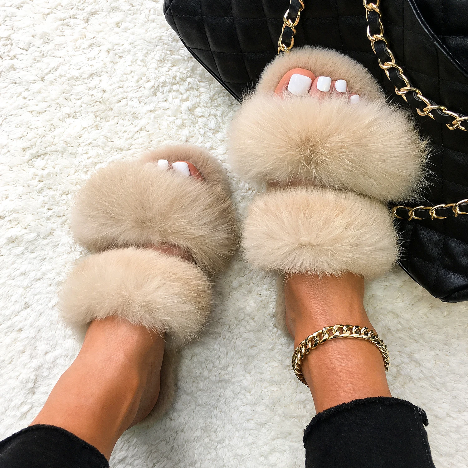 Flops Womens Sandals | Real Fur Rabbit | Rabbit Fur House Slippers - Furry - Aliexpress