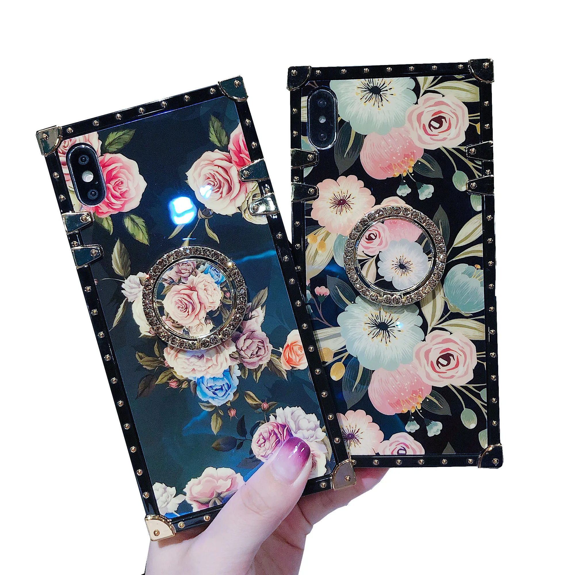 Fashion Blue Ray Flower Square Phone Case Stand Cover For Samsung Galaxy S8 S9 S10 S20 FE S21 Plus Note 20 10 9 8 Ultra | Мобильные
