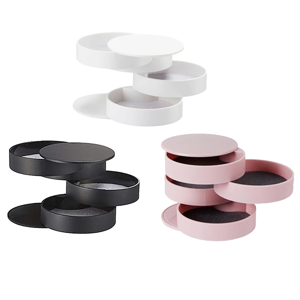4 Tier Rotating Jewellery Box Earring Rings Desktop Storage Organiser Box White