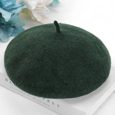 Женские береты на весну и зиму, шапка в стиле художника, женские шерстяные винтажные береты, однотонные кепки, женская шапка, теплая прогулочная шапка - Цвет: Army Green