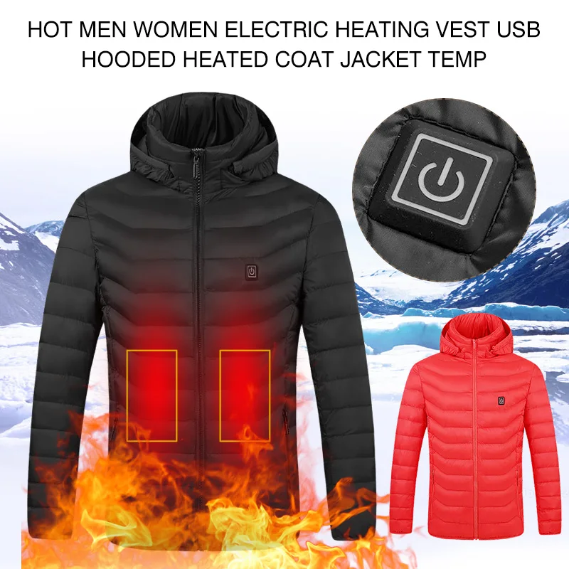 Горячие мужчины женщины Электрический нагревательный жилет USB с капюшоном с подогревом пальто куртка темп для улицы