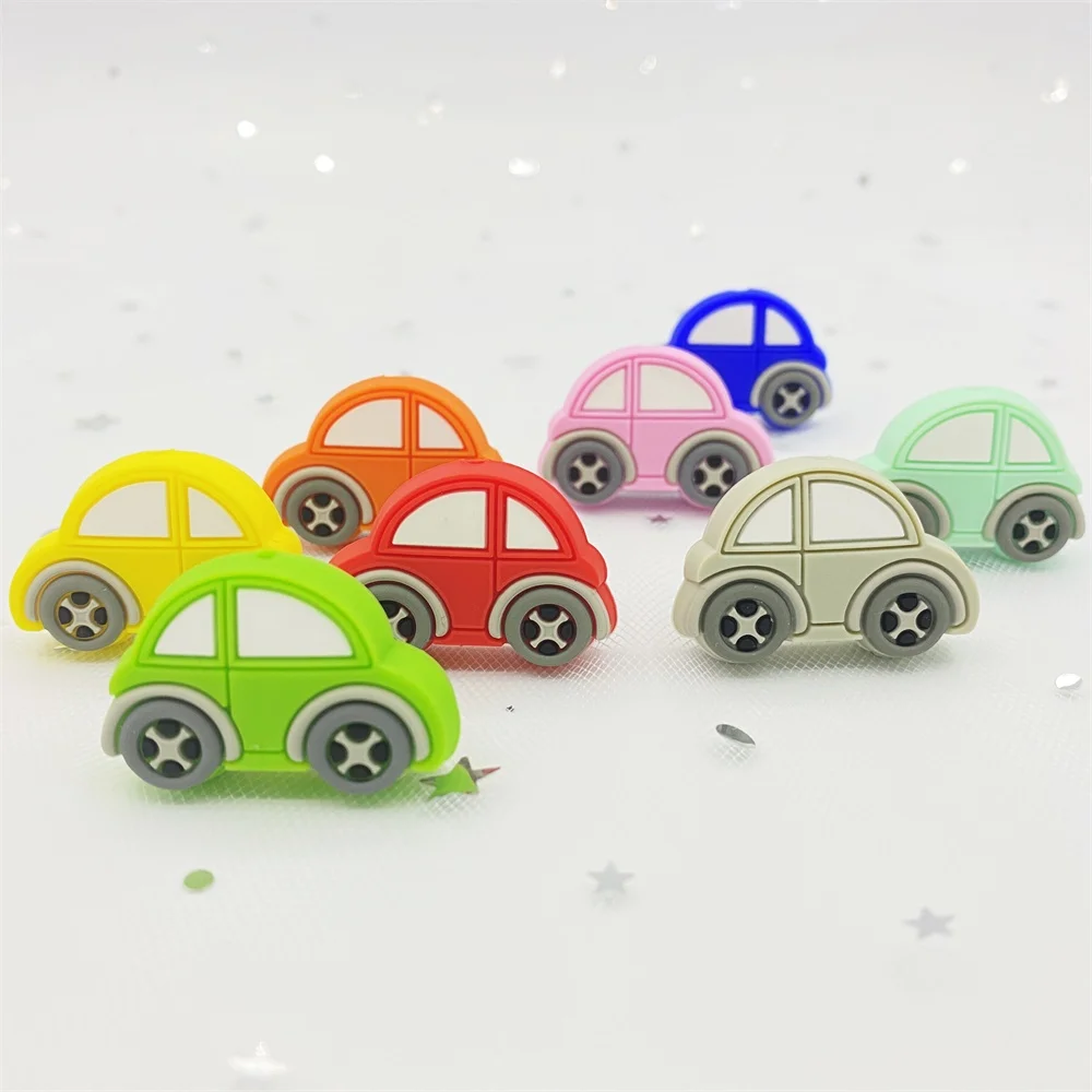 미니 자동차 실리콘 비즈  Teether 구슬 젖니 장난감 액세서리, 식품 등급 실리콘 아이 소년 DIY  완구, 5 개