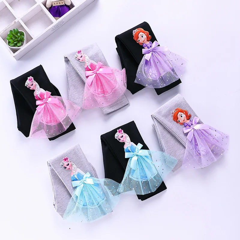 

Teenster Autumn Icing Leggings Girls Lace 3D Three-dimensional Elsa Anna Princess Pants Fall Outfits Cute Girl Trousers Sofia