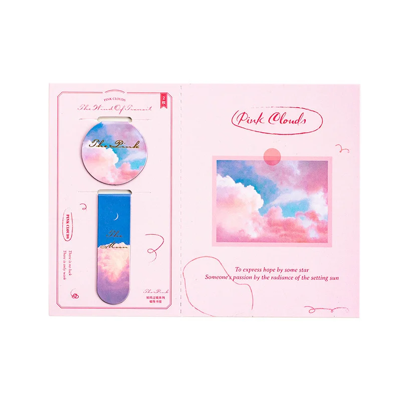 1set Magnetic Bookmarks Magnet Book Mark Landscape Clouds Simple Paper Book Clip Magnetic Material Bookmark School Supplies