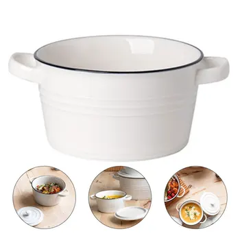

1Pc Nordic Style Bowl Salad Bowl Simple Ceramic Bowl Binaural Bowl (White)