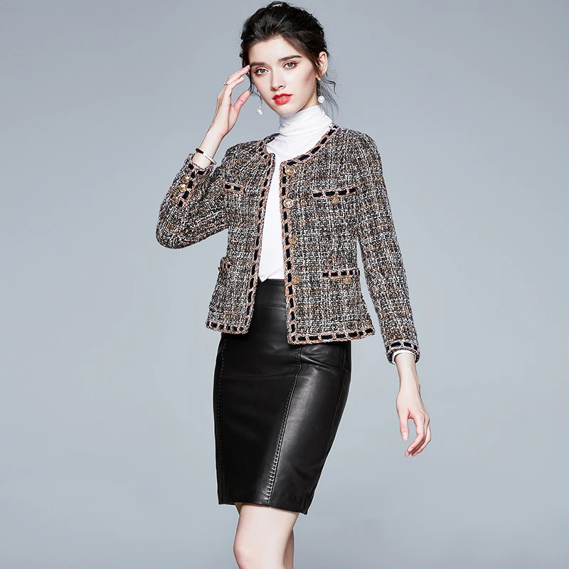 

Luxury Tweed Jacket Coat Runway 2022 Autumn Winter Women Slim Tweed Jackets Fashion Long Sleeve Ladies Jackets Coat k8821