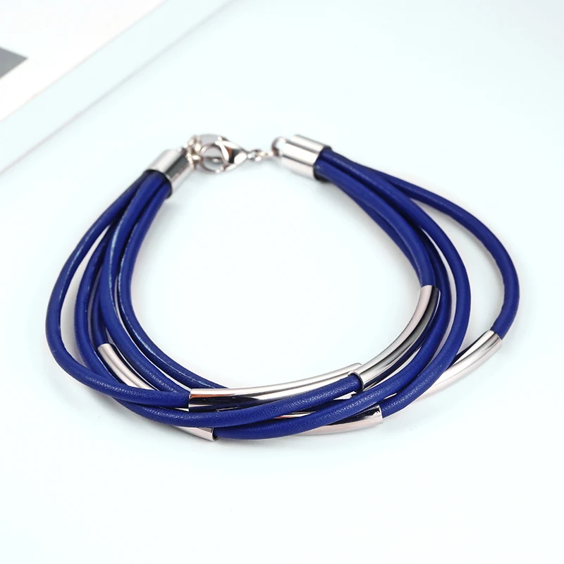 Women's Bracelet Bohemian Multilayer Leather Rope Stainless Steel Chain / Red / Blue / Black / Light Blue / Length Adjustable