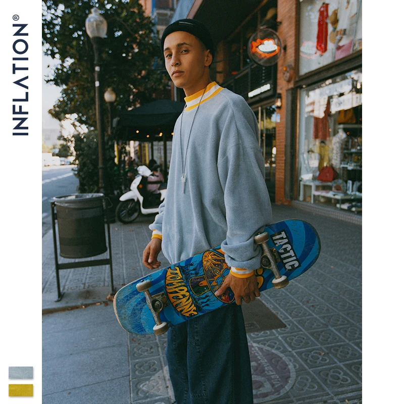 Cena INFLATION męska bluza dorywczo zima jesień ciepła bluza z okrągłym dekoltem męskie aksamitne bluzy Pullover mężczyźni odzież 9623W