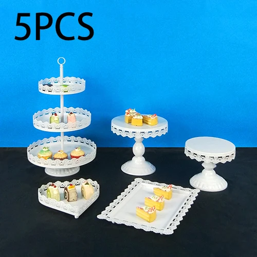 5PCS Tobs Cupcake Stand белый душевный торт стенд набор с кружевным краем для свадьбы, дня рождения, дня рождения, чая Инструменты для выпечки - Цвет: 5PCS