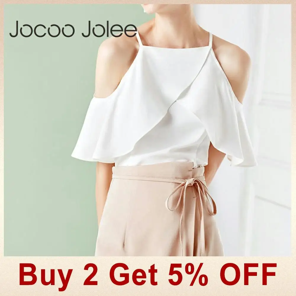 Jocoo Jolee, сексуальные шифоновые топики с оборками для женщин, одноцветные короткие женские топы с подтяжками, модная брендовая Дизайнерская одежда, лето