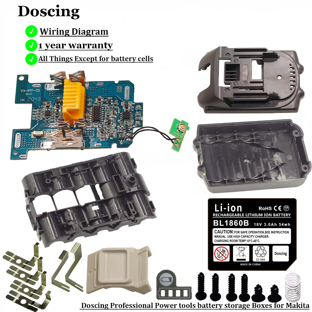 도징 DIY 배터리 케이스 단일 셀 보호 감지 BMS Makita 18v 배터리, ..