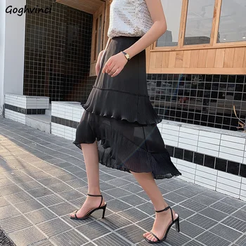 

Skirts Women 2020 Plus Size High Waist Long Solid All-match Skirt Womens Elegant Trendy Ladies Moda Mujer Chic Pleated Harajuku
