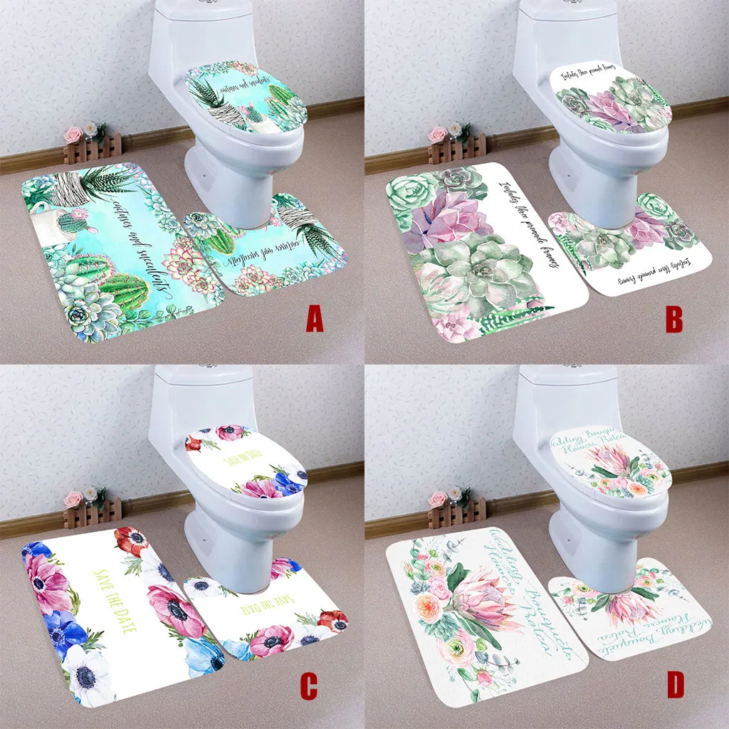 

3pcs Colorful Pattern Non-Slip Bath Mat Bathroom Kitchen Carpet Doormats Decor Bath Bathroom Colorful Decor Kitchen