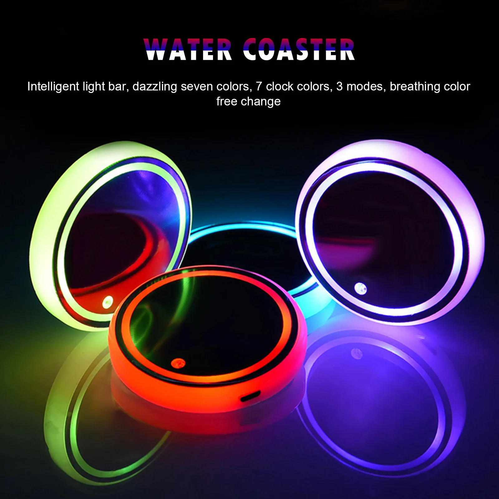 LED Car Cup Holder for Tesla Model 3 Logo Coaster Light Luminescent Charging Mat Cup Pad with 7 Colors Decoration Light 