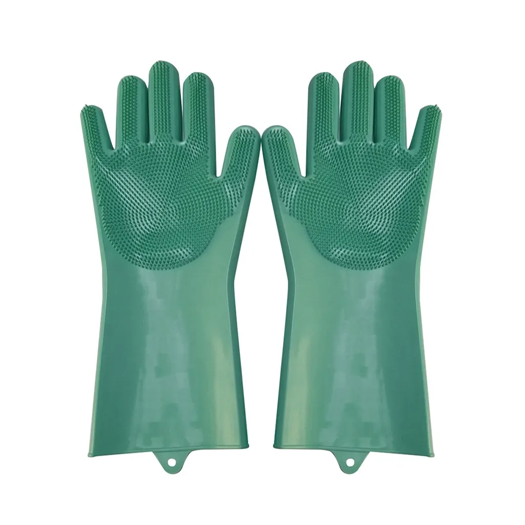 2 шт Силиконовые чистящие перчатки многофункциональные Волшебные силиконовые перчатки для мытья посуды для кухни бытовые силиконовые моющие перчатки d - Цвет: Зеленый