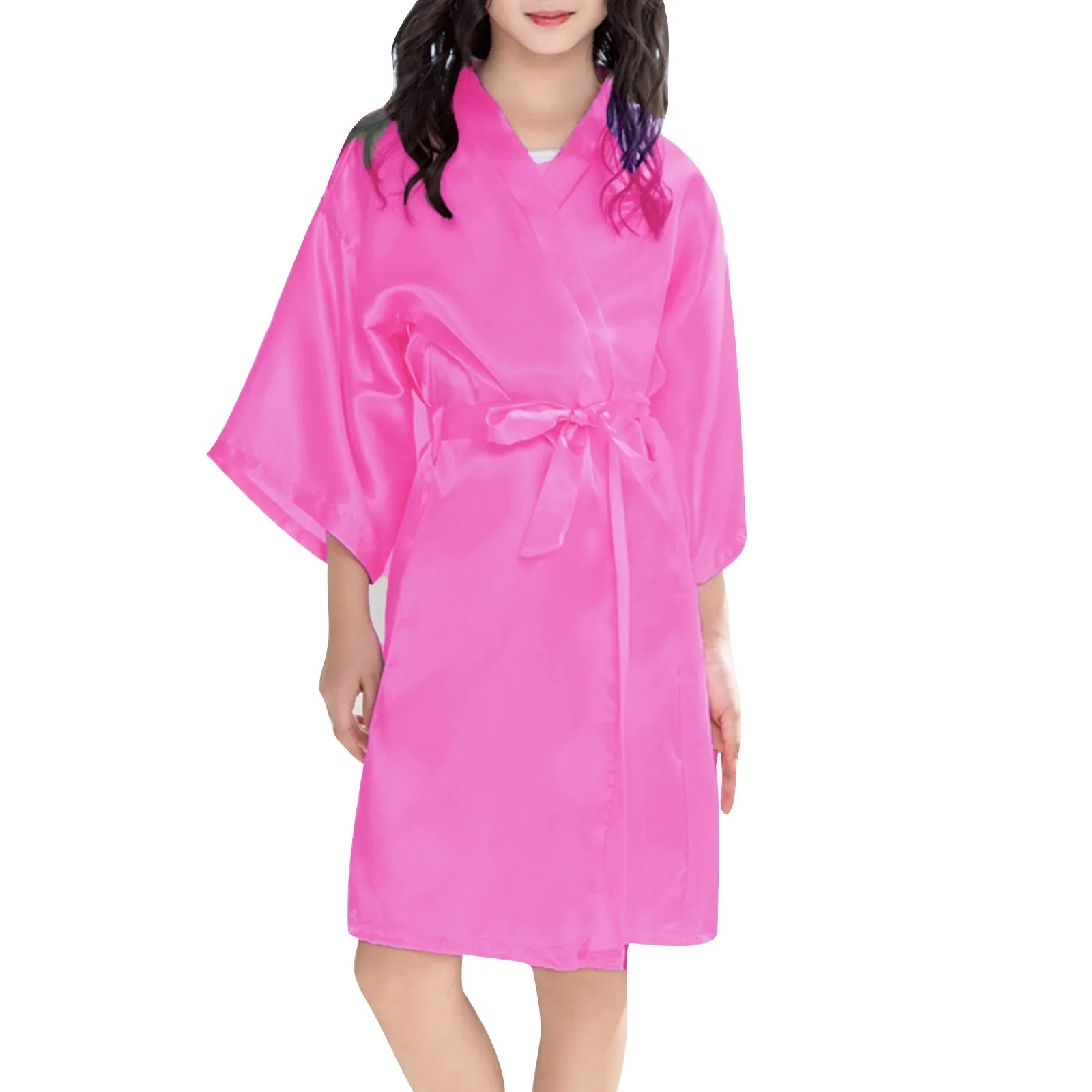 Girls Satin Silk Robes Bathrobe Children Baby Kid Girl Print Summer Kimono Robes Bathrobe Sleepwear Clothes Coat Nightdress