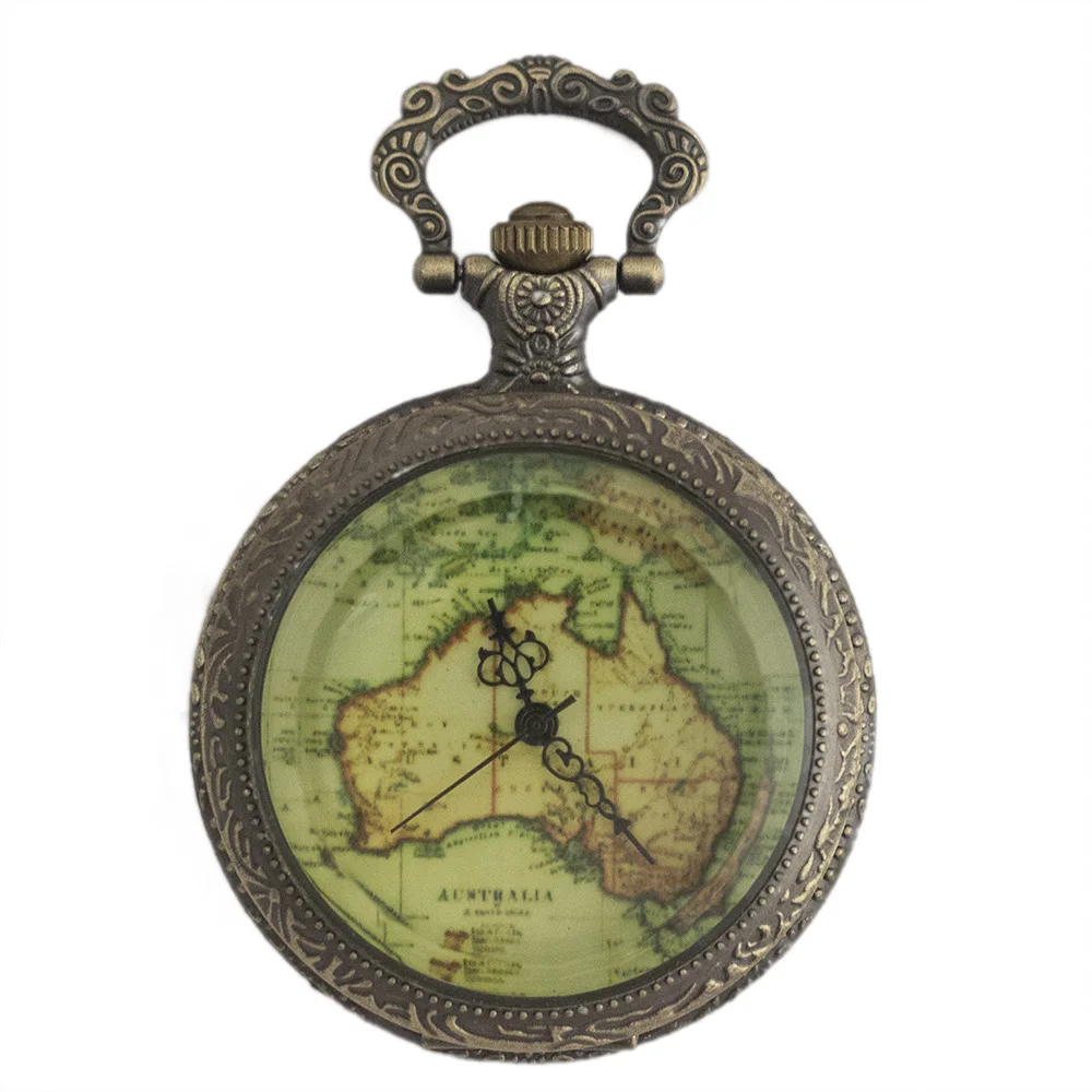 

Map Large Pocket Watch Retro Necklace Quartz Pocket Watch Men And Women Chaining Watch