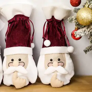 

Christmas Glasses Old Man Wine Bottle Bag Christmas Wine Cover Red Santa Claus Wine Bottle Cover