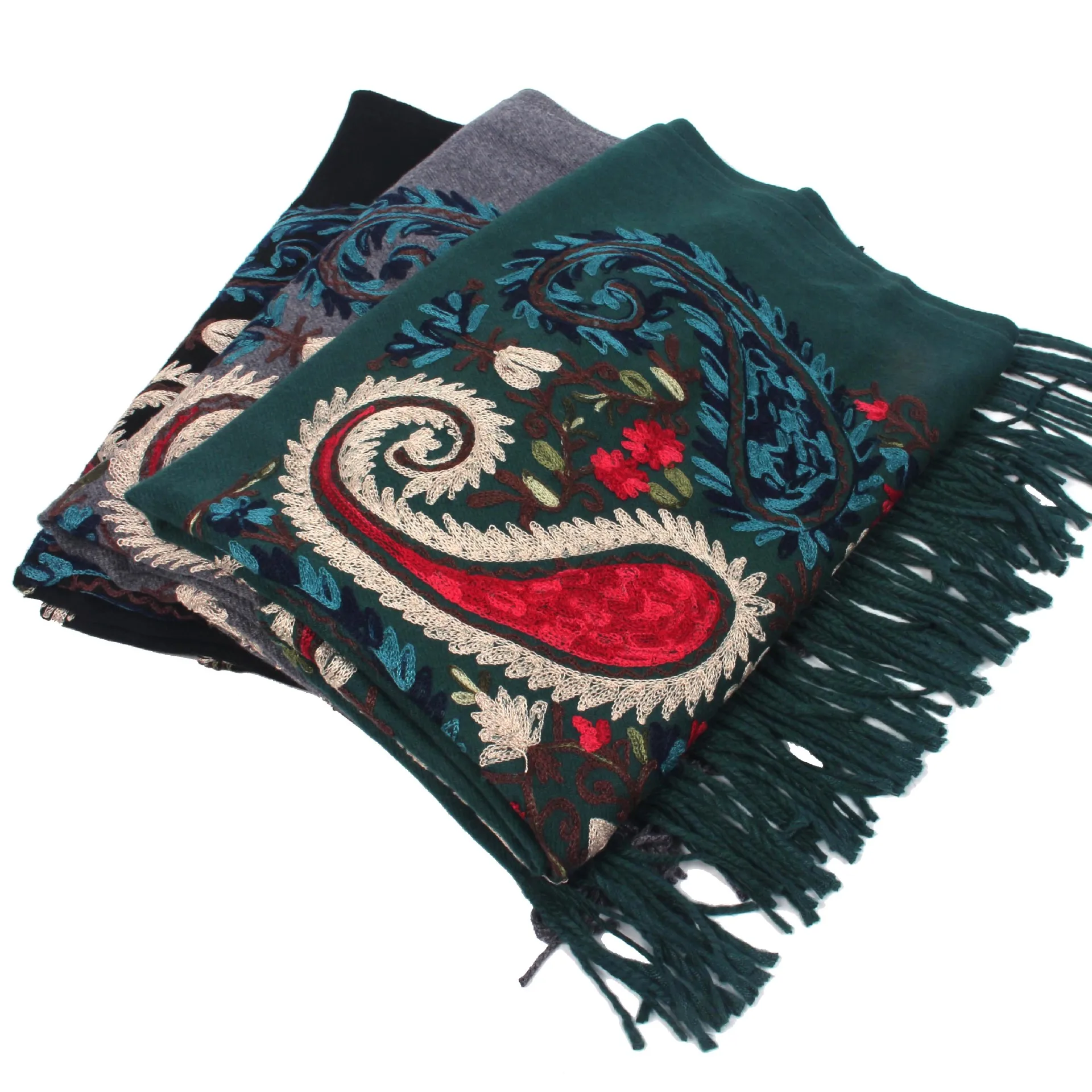 

Embroidered Cashmere Scarf Cover National Style Thick Wool Double-Sided Tassels Shawl Dual Purpose Warm Faux Cashmere Galling Pe