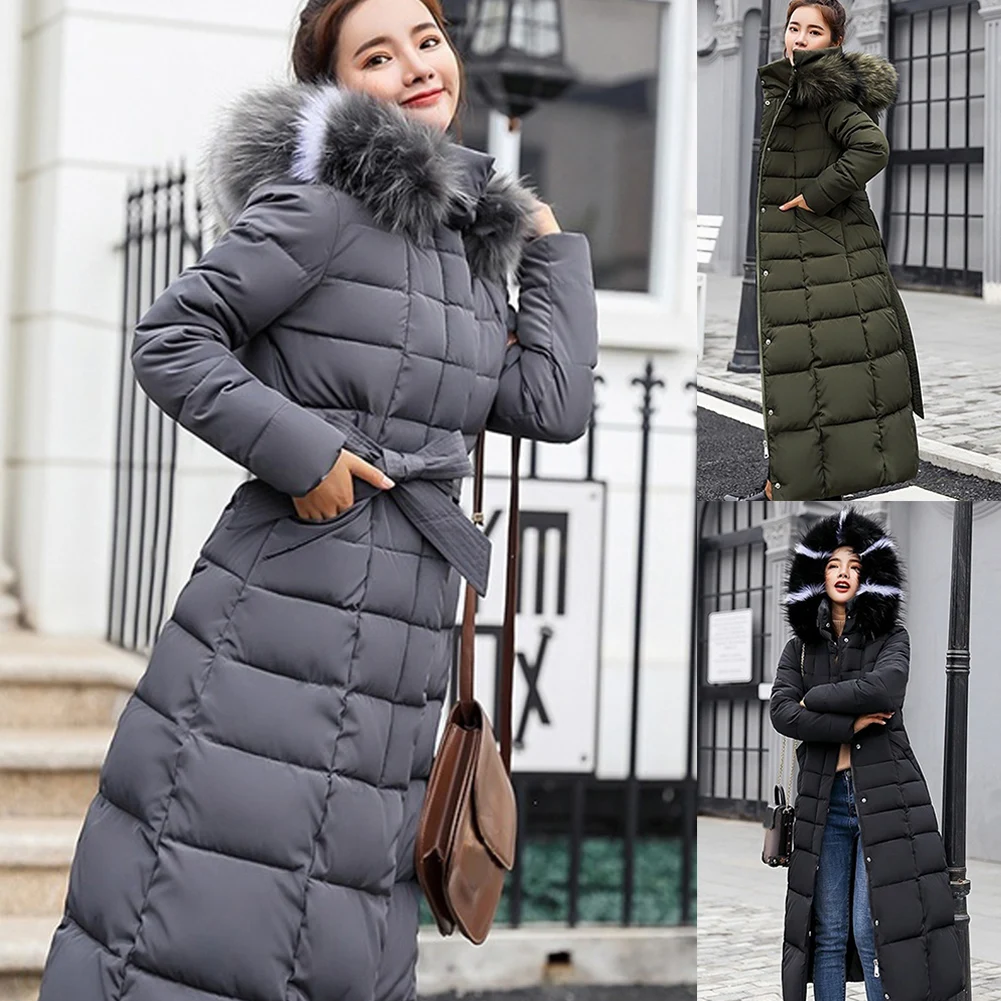 Женское повседневное пуховое пальто с длинным рукавом с капюшоном и капюшоном, теплая Утепленная зимняя куртка с хлопковой подкладкой