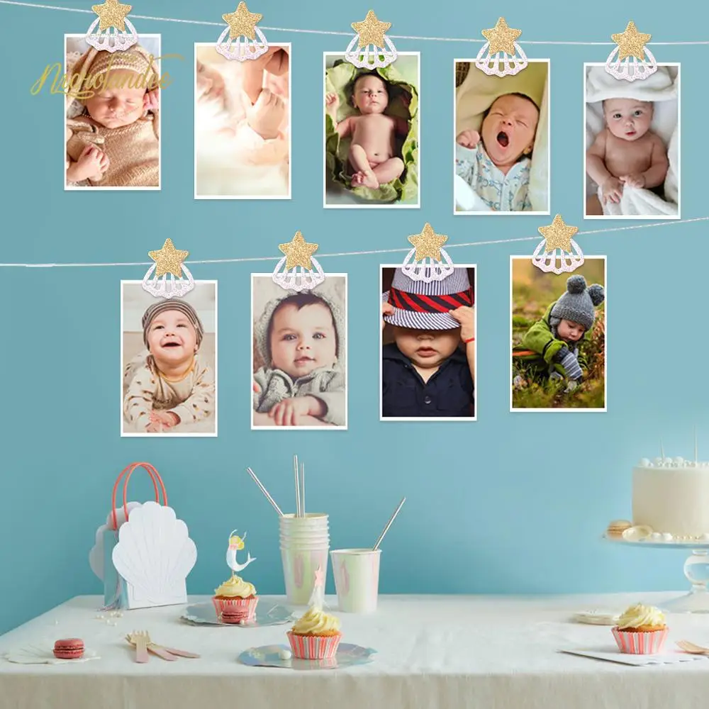 NICROLANDEE Единорог звезда фото зажим гирлянда баннер Baby Shower 1-й ребенок день рождения