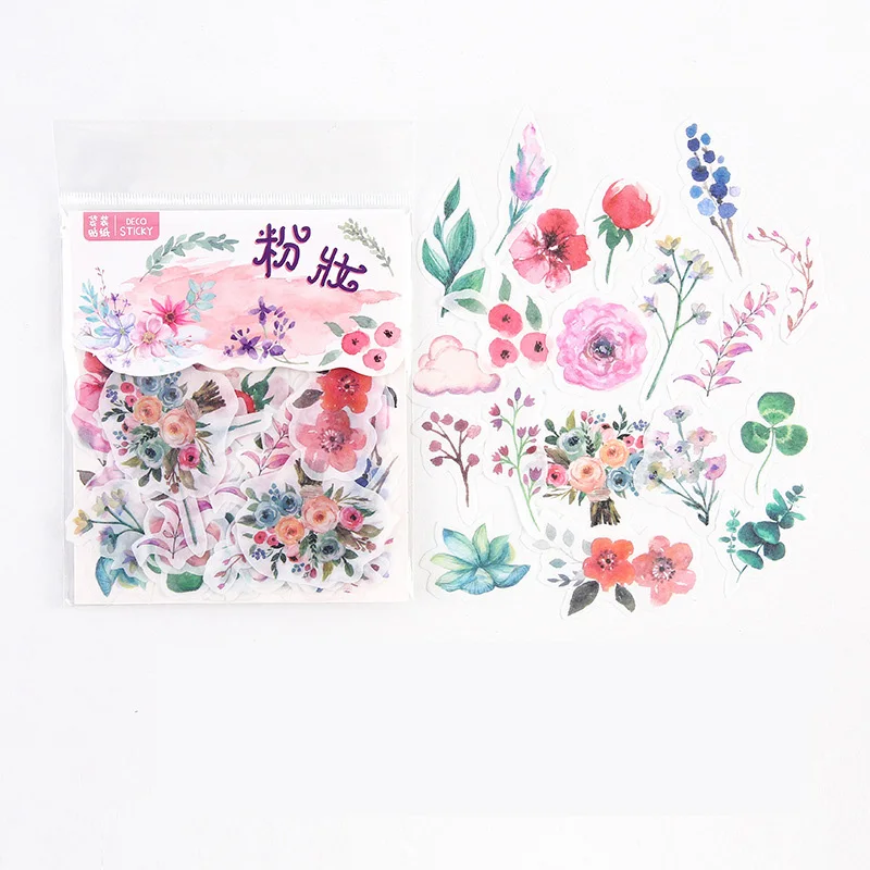 40 pcs -Pack Spring Blooming Flowers Adhensive Stickers Decorative Album Diary Hand Account Decor