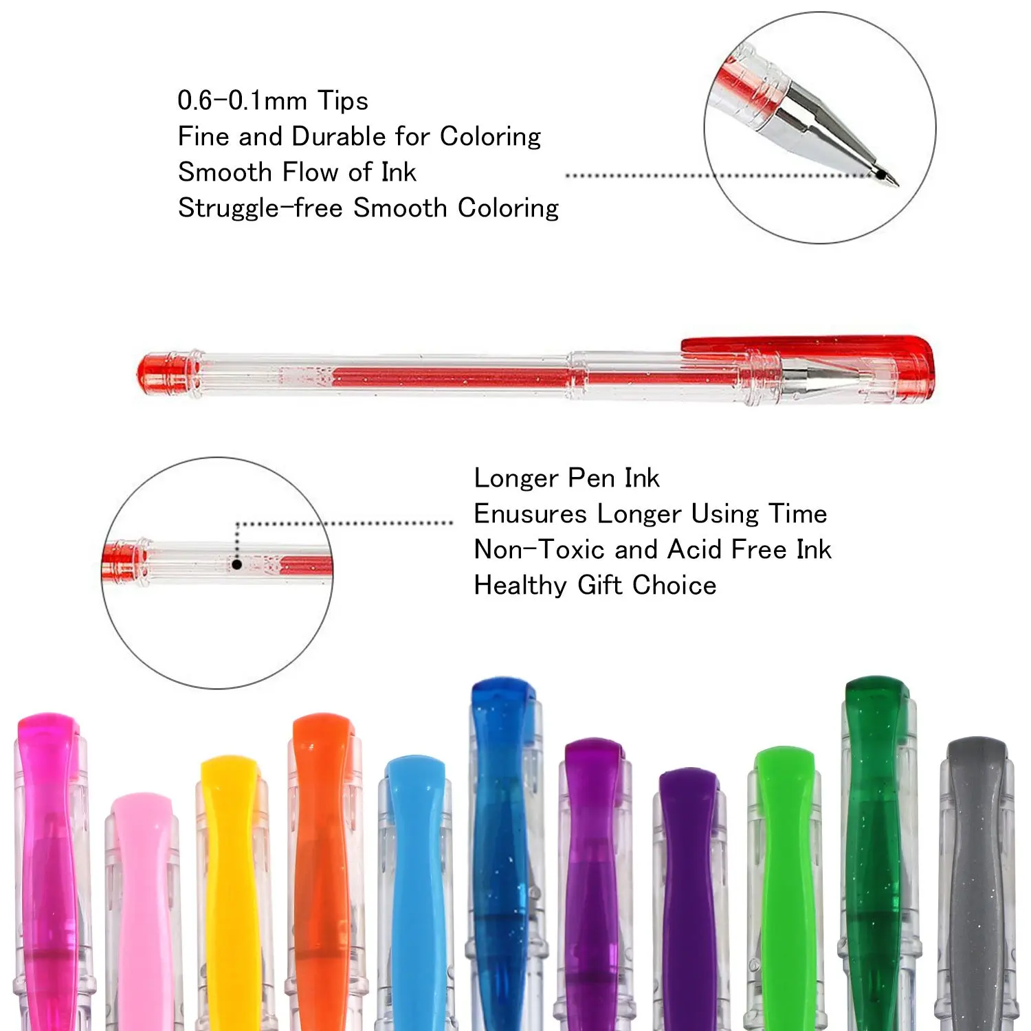 Umitive 100 Colors Glitter Gel Pens Set Fine Ink Multicolor for