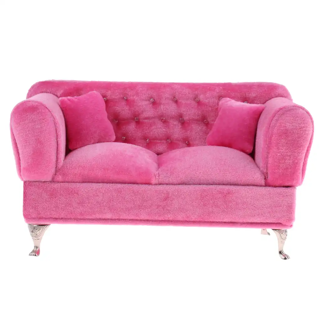 Pink Long Sofa With Cushions Furniture For 1 6 Scale Dollhouse