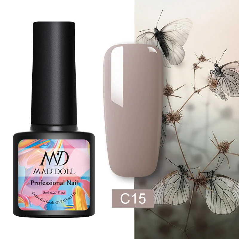 C15 MAD DOLL, 8 мл, УФ-гель для ногтей, розовое золото, блестки, блестки, замачиваются, УФ Гель-лак, Цветной Гель-лак для ногтей, сделай сам, лак для ногтей - Цвет: C15
