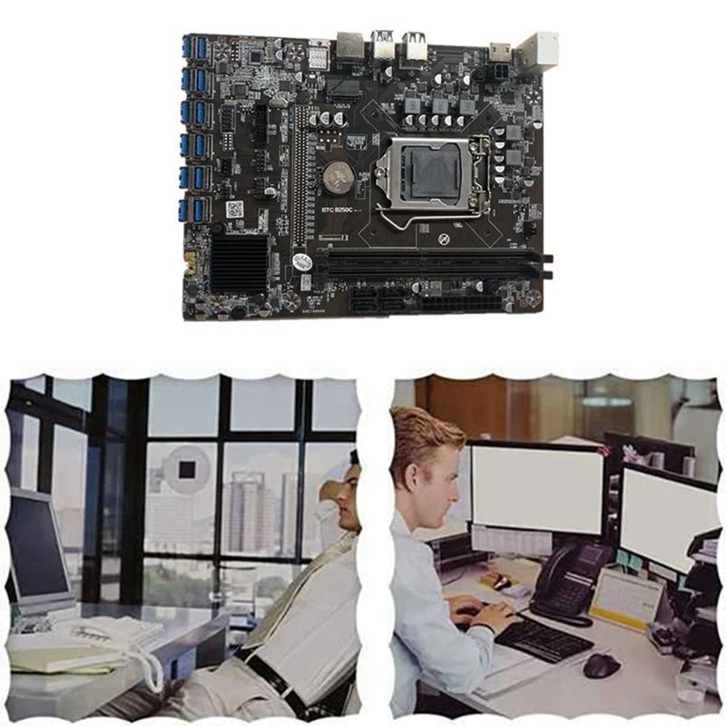 AU42-placa base B250C BTC Mining con Cable SATA 12XPCIE a ranura para tarjeta gráfica USB3.0 LGA1151 compatible con DDR4 DIMM RAM para BTC - Imagen 6
