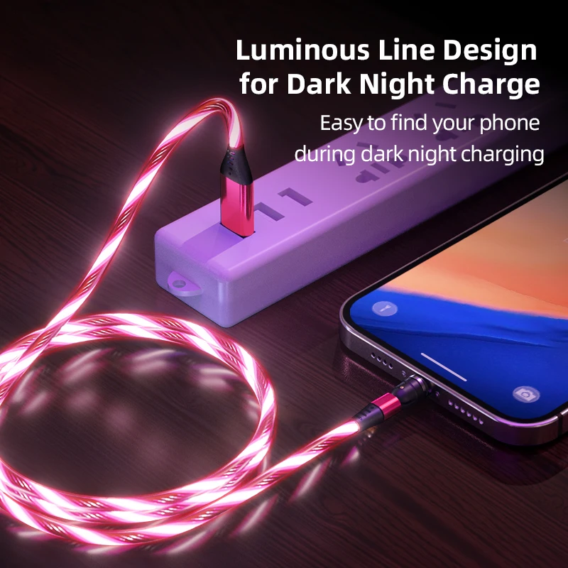 AUFU-Cable USB magnético de carga de luz LED, Cable magnético tipo C, Micro cargador para iPhone, Huawei y Samsung - Imagen 3
