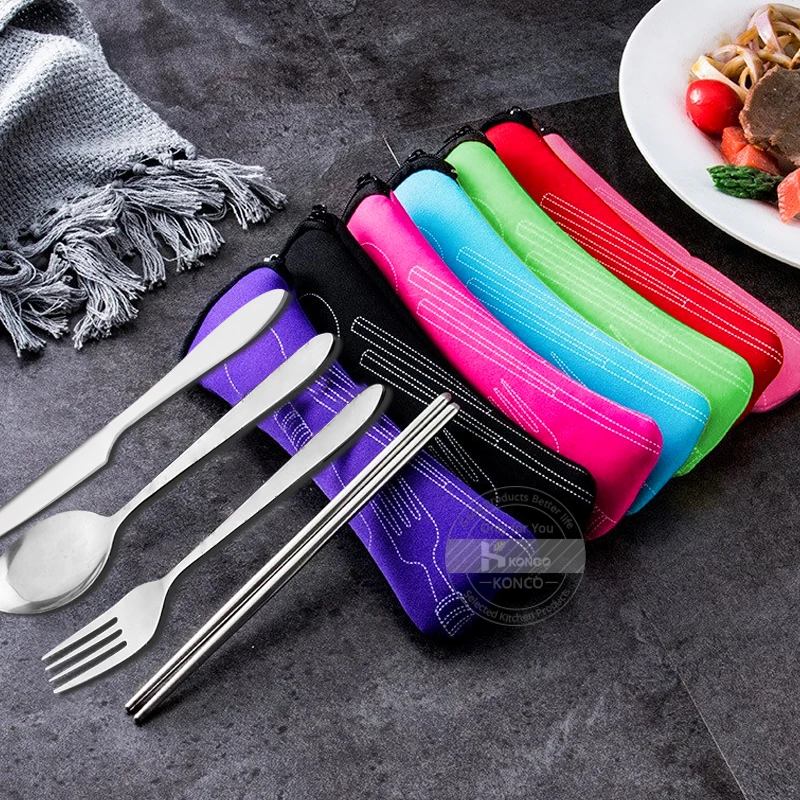 Stainless Steel Bento Box Cutlery set Portable Lunch Dinnerware Kit Knife Fork Spoon Chopsticks Travel Picnic Cutlery