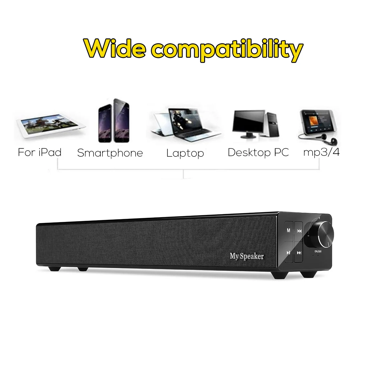 

20W TV Speaker Wireless Bluetooth Speaker Portable Column Bass Soundbar Subwoofer with FM Radio for Computer TV Sound System Box