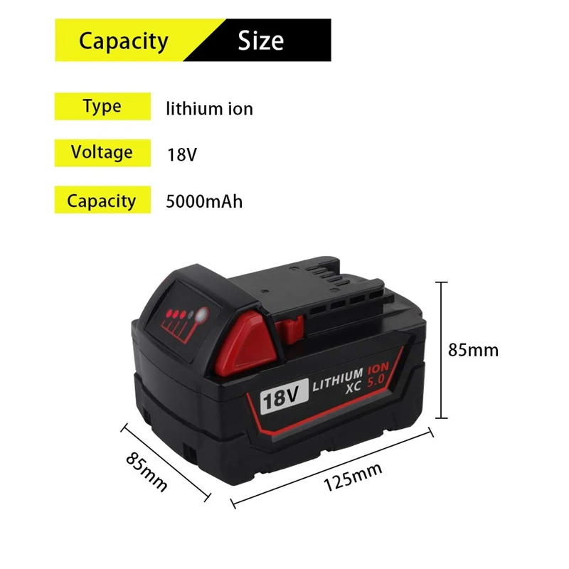 5.0Ah M18 литий-ионная аккумуляторная батарея для Milwaukee 18V беспроводные электроинструменты