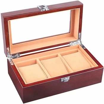 

Watch Box for Men 3 Slots Wood Organizer Storage Case Mens Watches Collection Display Holder Boasts Glass Top & Flannel Pillow