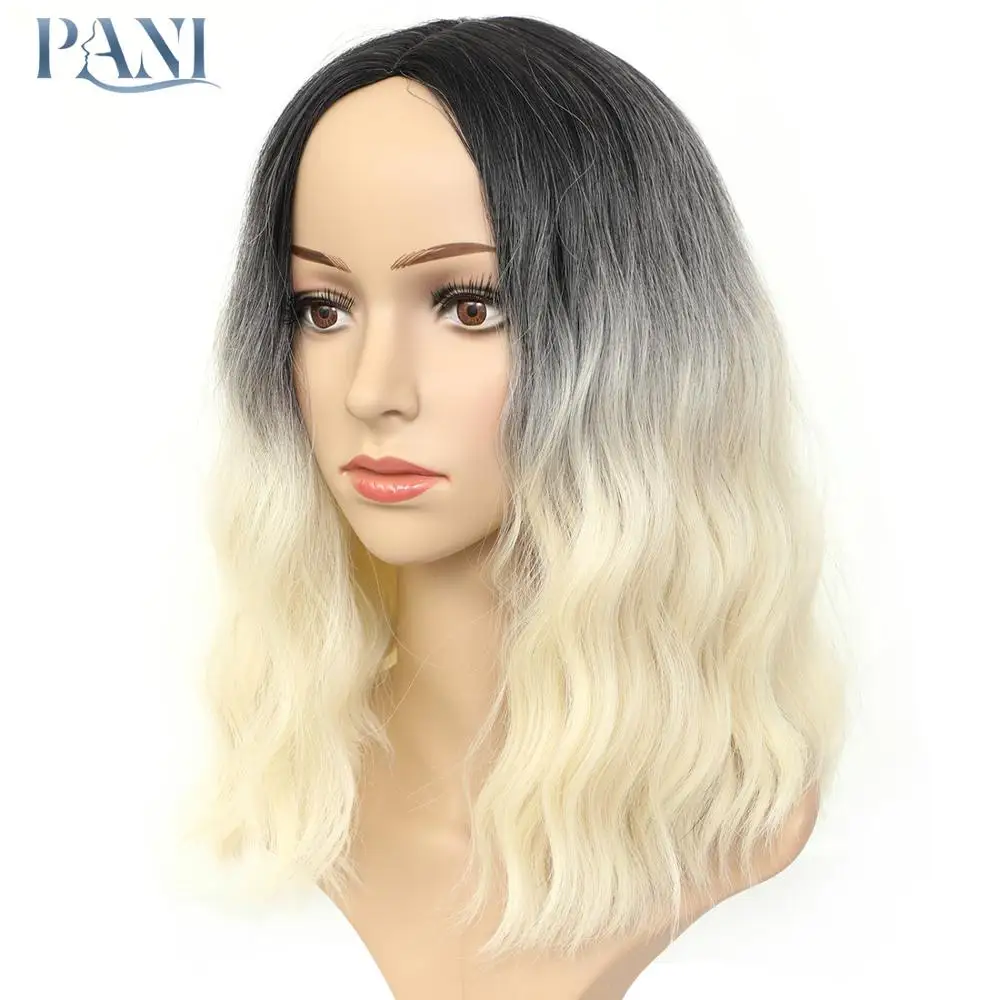 

PANI Short Wavy Natural Synthetic Wigs for Women Bob Heat Resistant Fiber Cosplay Pink Puple 10 Colors for Choose